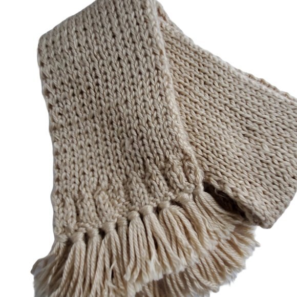 Beige Tan Long Fringe Knit Scarf - Picture 7 of 8